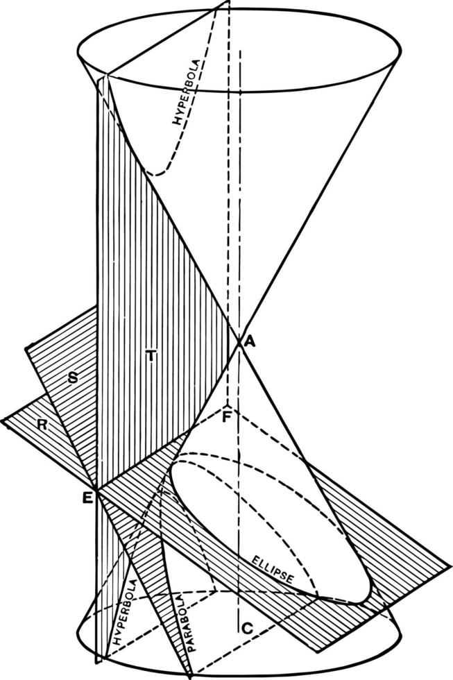 Conic Sections 3D vintage illustration. vector