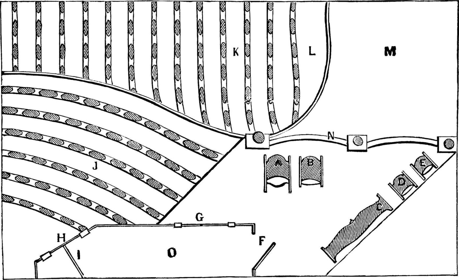 diagrama de la caja ocupada por el presidente lincoln en el teatro, ilustración antigua. vector