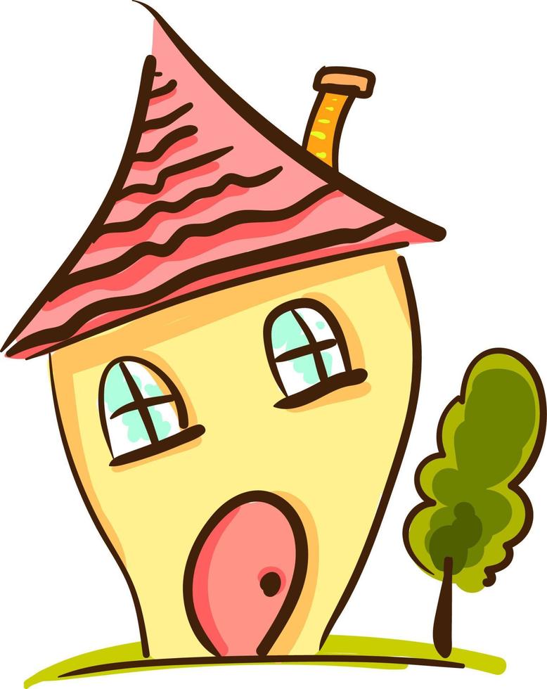 A yellow house cartoon, vector or color illustration.