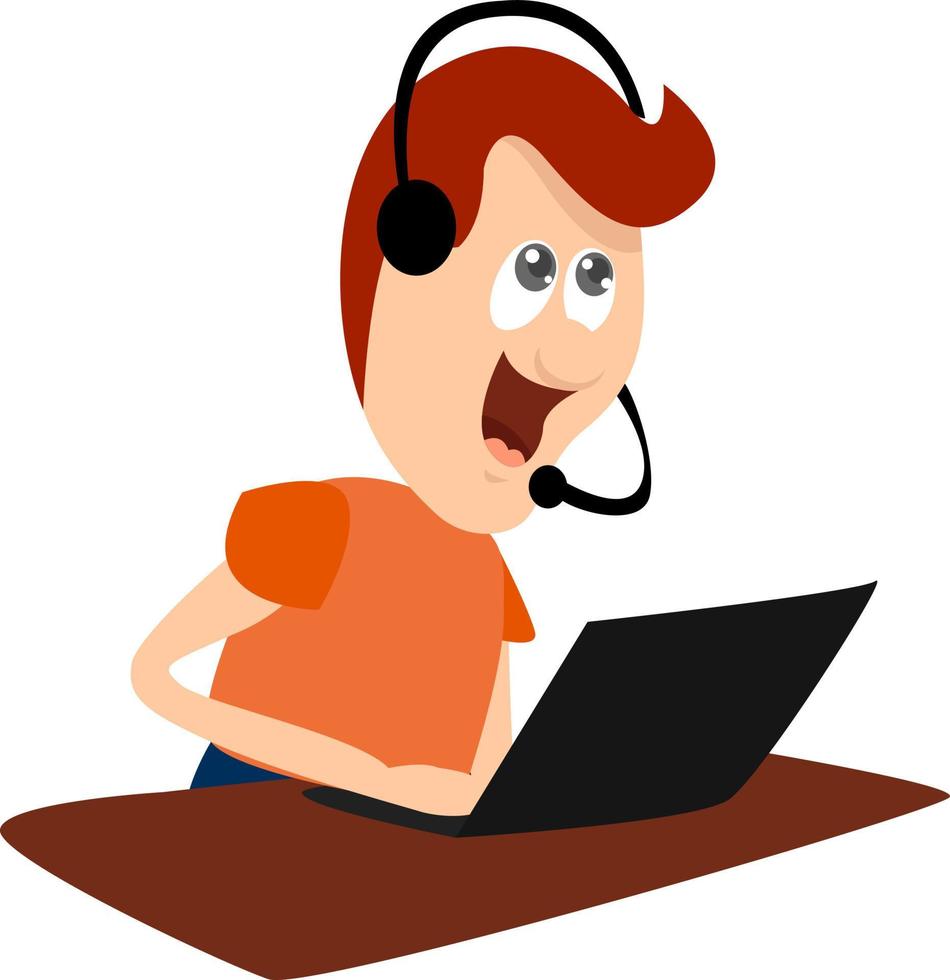 Man with headphones, illustration, vector on white background
