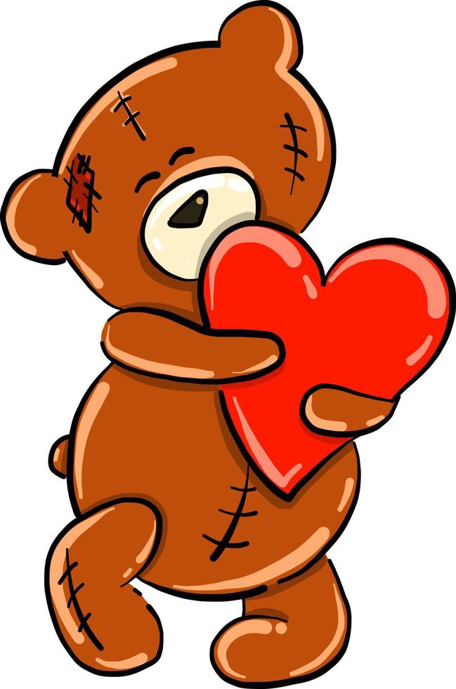Bear with red heart, illustration, vector on white background