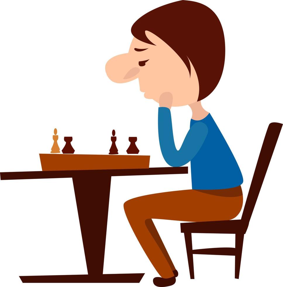 Young chess player, illustration, vector on white background.