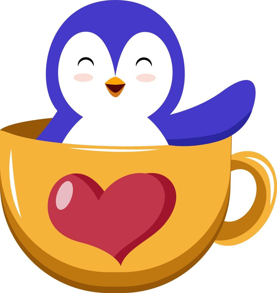 Penguin in cup, illustration, vector on white background.