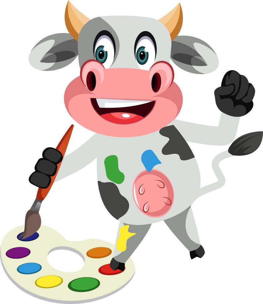 Cow with color palette, illustration, vector on white background.