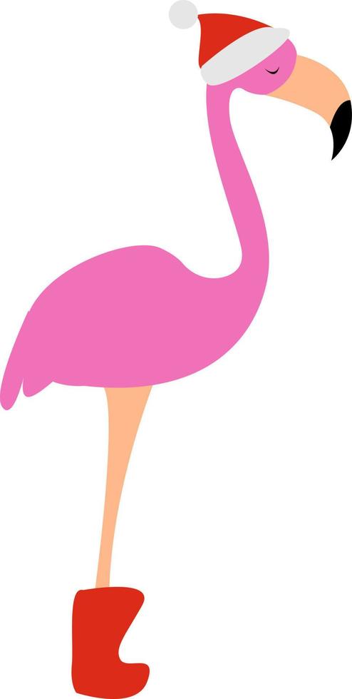 Flamingo con sombrero, ilustración, vector sobre fondo blanco.