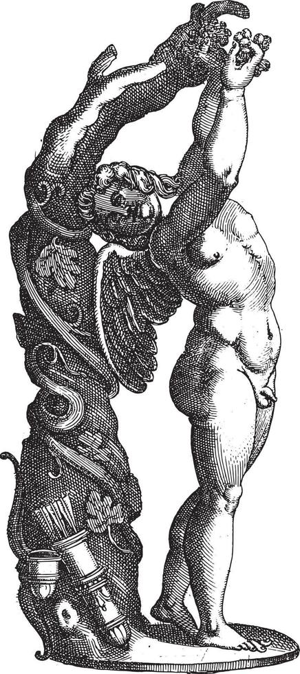 escultura de amor recogiendo uvas, anónimo, 1584, ilustración vintage. vector