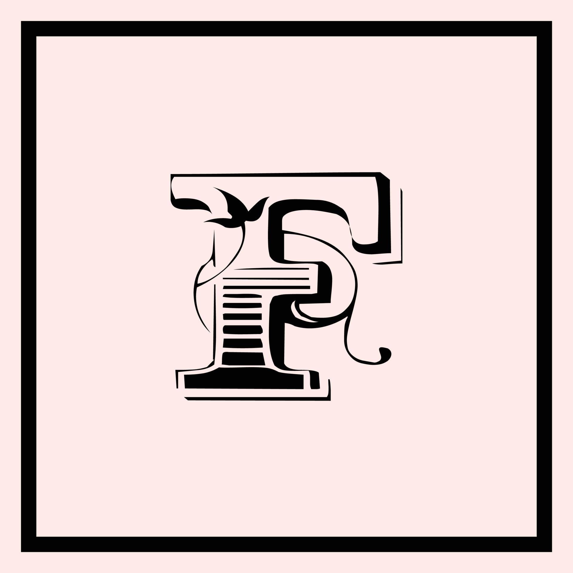 Vintage floral capital initial letter f silhouette alphabet fancy