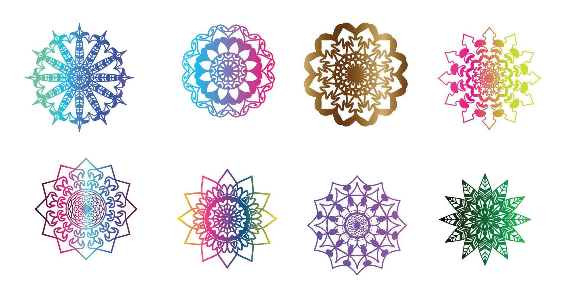 mandala colorido, establecer mandala, mandalas, elemento decorativo vintage, patrón oriental, vector, islam, árabe, indio, turco, pakistán, chino, motivos otomanos, mandala ornamental de lujo vector