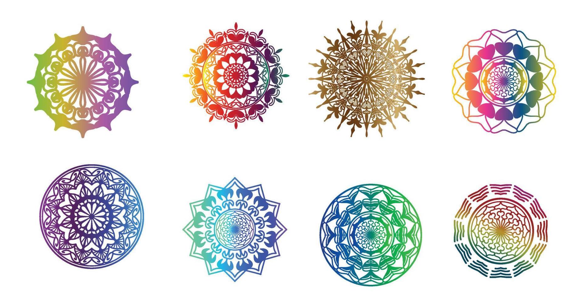 mandala colorido, establecer mandala, mandalas, elemento decorativo vintage, patrón oriental, vector, islam, árabe, indio, turco, pakistán, chino, motivos otomanos, mandala ornamental de lujo vector