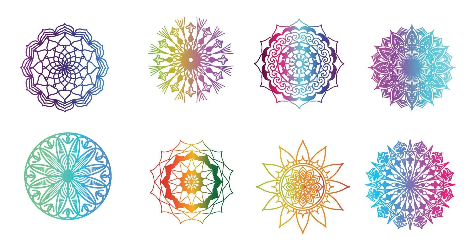 mandala colorido, establecer mandala, mandalas, elemento decorativo vintage, patrón oriental, vector, islam, árabe, indio, turco, pakistán, chino, motivos otomanos, mandala ornamental de lujo vector