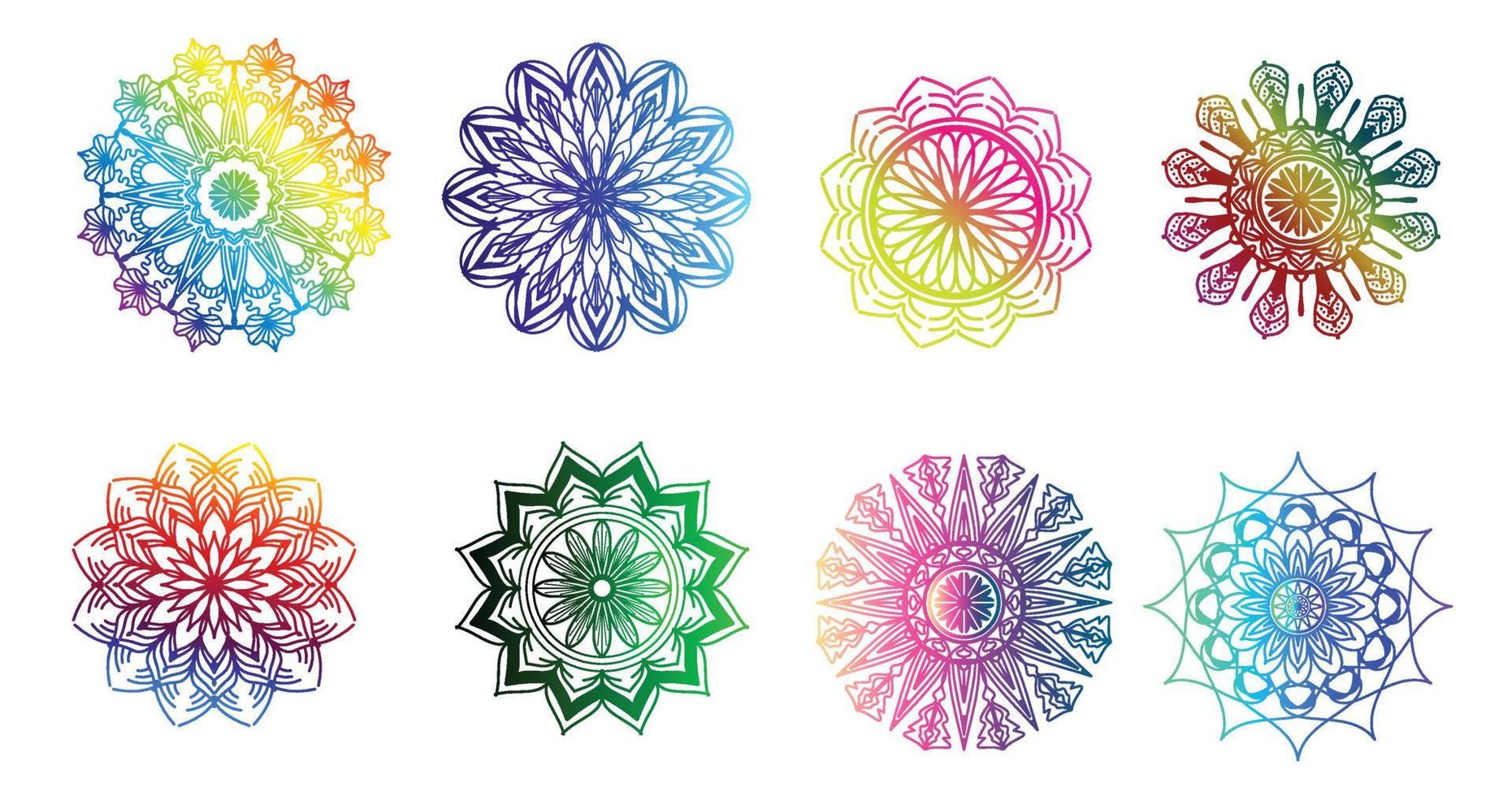 mandala colorido, establecer mandala, mandalas, elemento decorativo vintage, patrón oriental, vector, islam, árabe, indio, turco, pakistán, chino, motivos otomanos, mandala ornamental de lujo vector