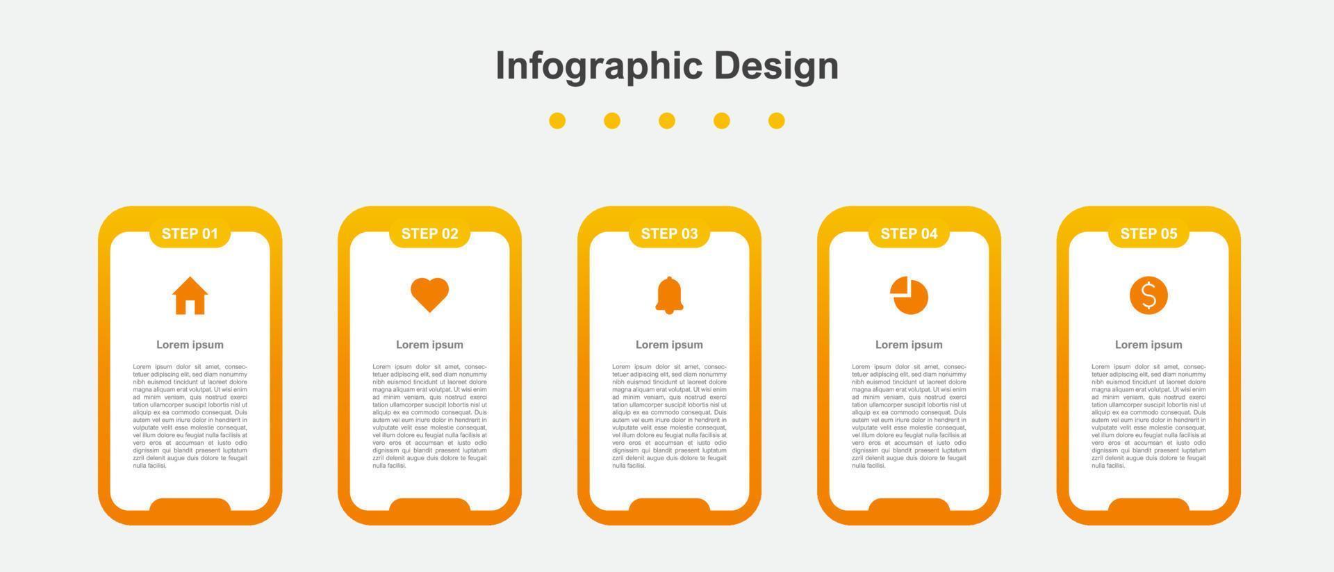 Five Steps orange abstract business infographic template vector