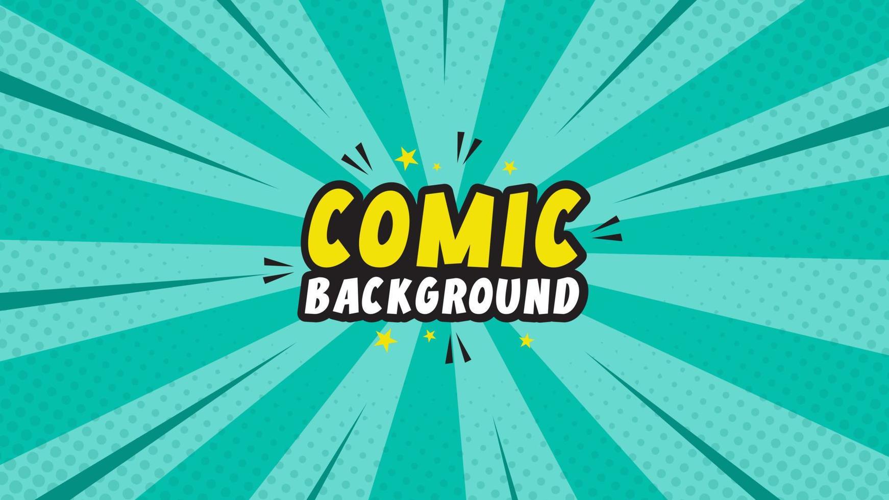 Comic abstract green background with radial rays and halftone vector