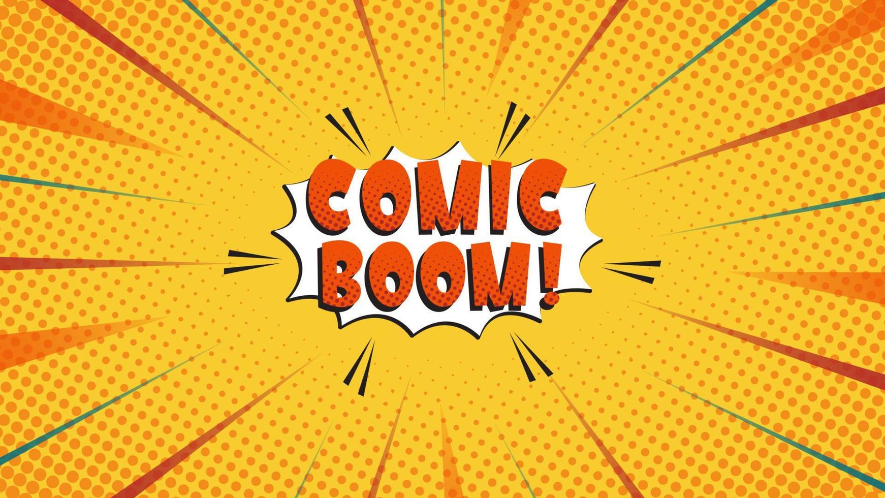 Comic abstract orange background with radial rays and halftone vector