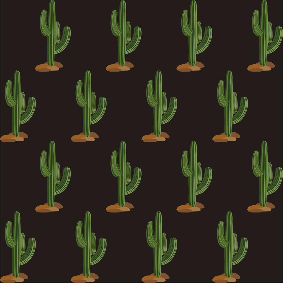 Vector seamless floral pattern with cactuses on dark background.