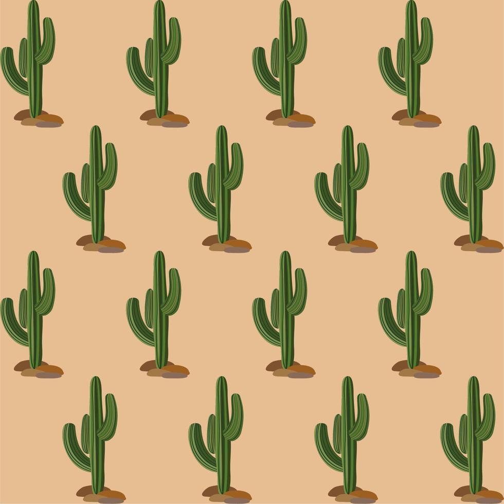 Vector seamless floral pattern with cactuses on beige background.
