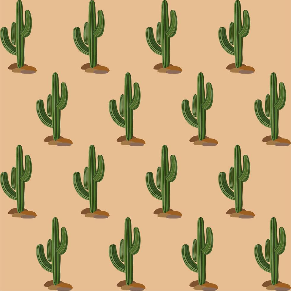 Patrón floral transparente de vector con cactus sobre fondo beige.