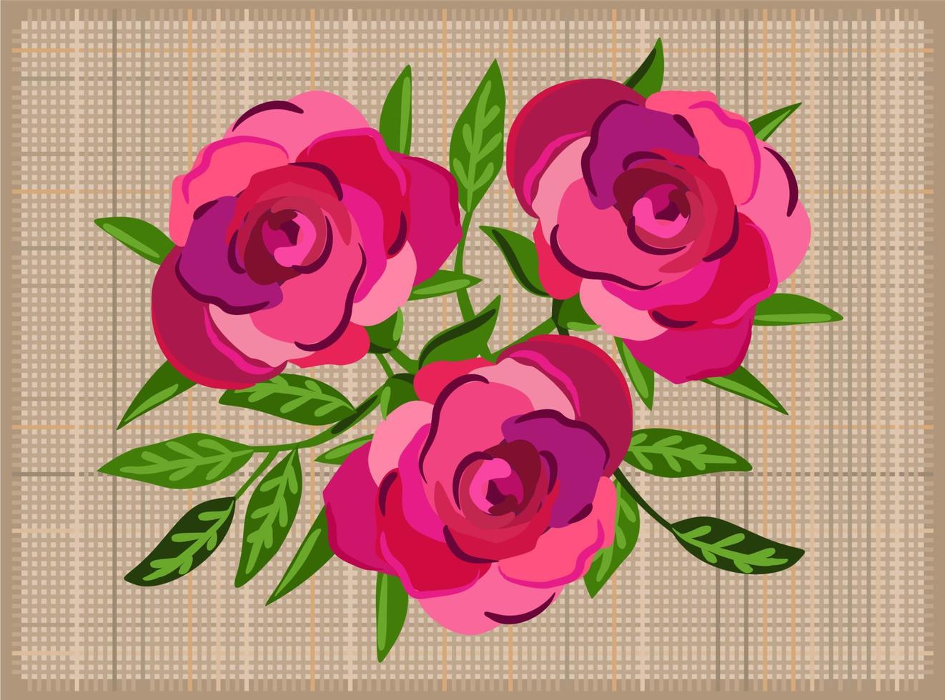 Three pink vintage roses on canvas background. vector