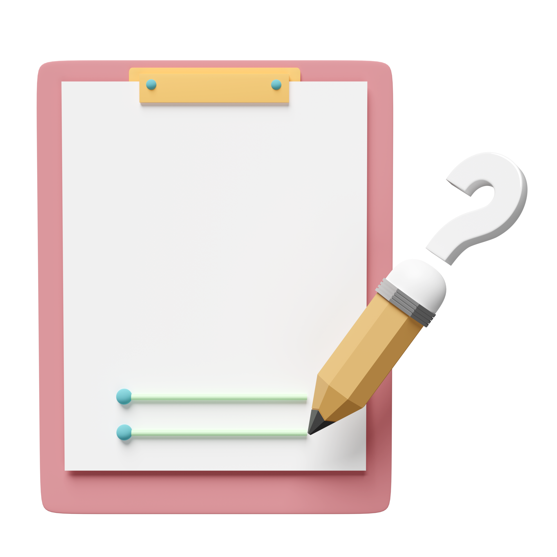 3d Question Mark Pencil Symbol Icon With Clipboard Checklist Paper lightning-bolt-fuente