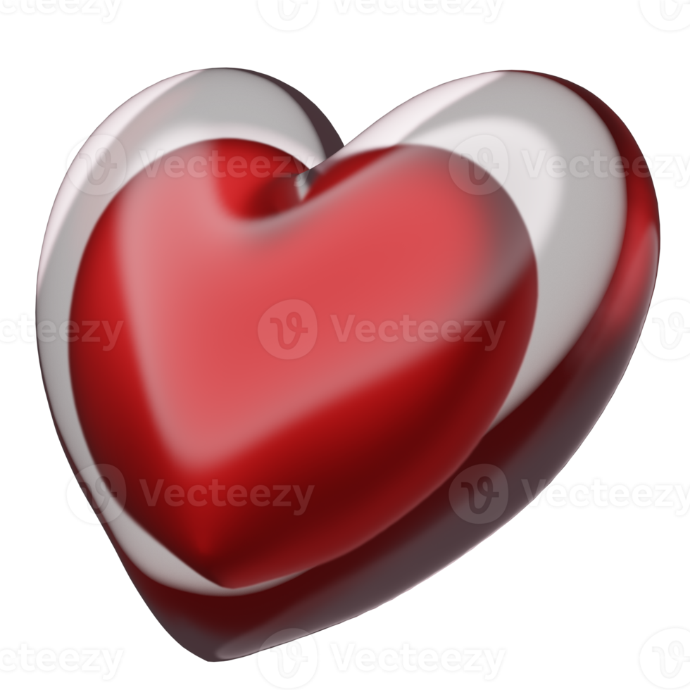 vidriomorfismo de corazón rojo aislado. amor por la salud o el día mundial del corazón o el concepto del día de San Valentín, ilustración 3d o presentación 3d png