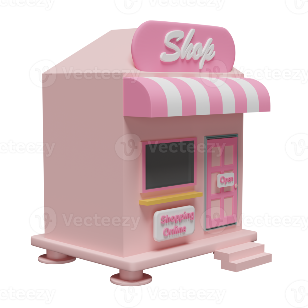 pink shop or store front isolated. Startup franchise business, online shopping concept, 3d illustration or 3d render png