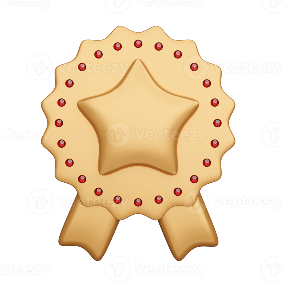 3d vincitore medaglia o d'oro qualità garanzia nastro con stella isolato. premio qualità nastro, minimo concetto, 3d rendere illustrazione png