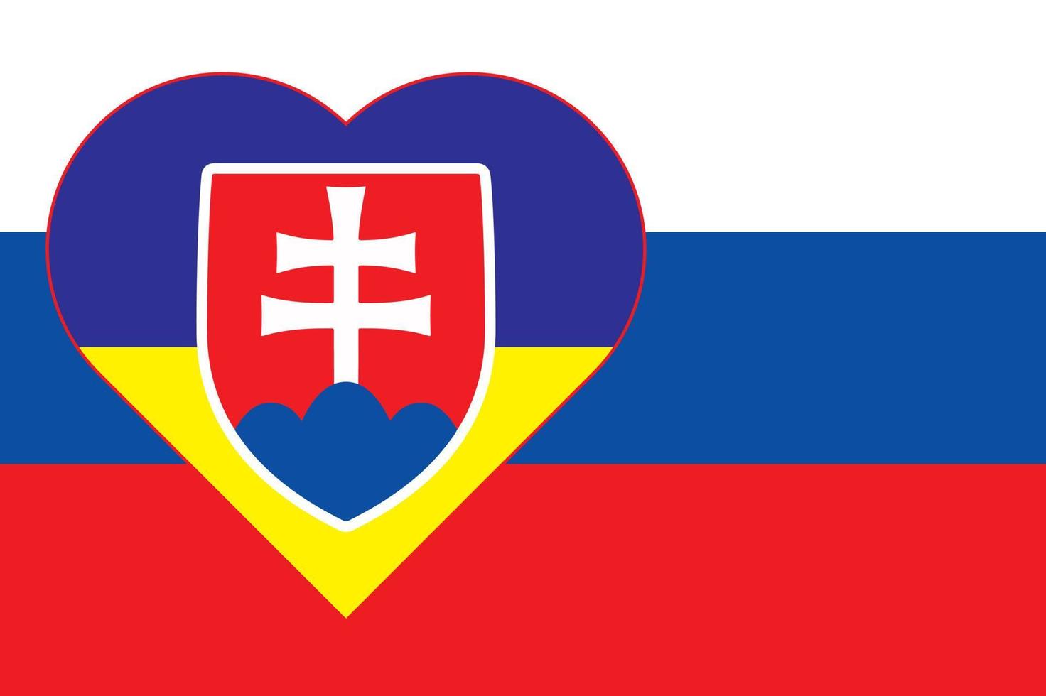 A heart painted in the colors of the flag of Ukraine on the flag of Slovakia. Vector illustration of a blue and yellow heart on the national symbol.