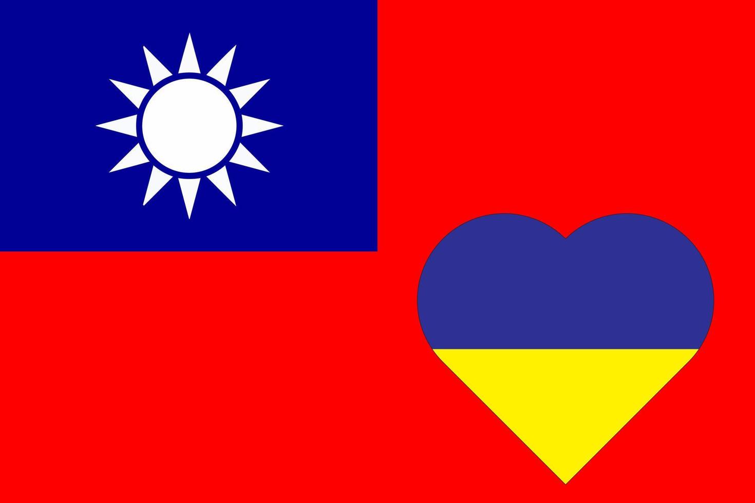 un corazón pintado con los colores de la bandera de ucrania en la bandera de taiwán. ilustración vectorial de un corazón azul y amarillo en el símbolo nacional. vector