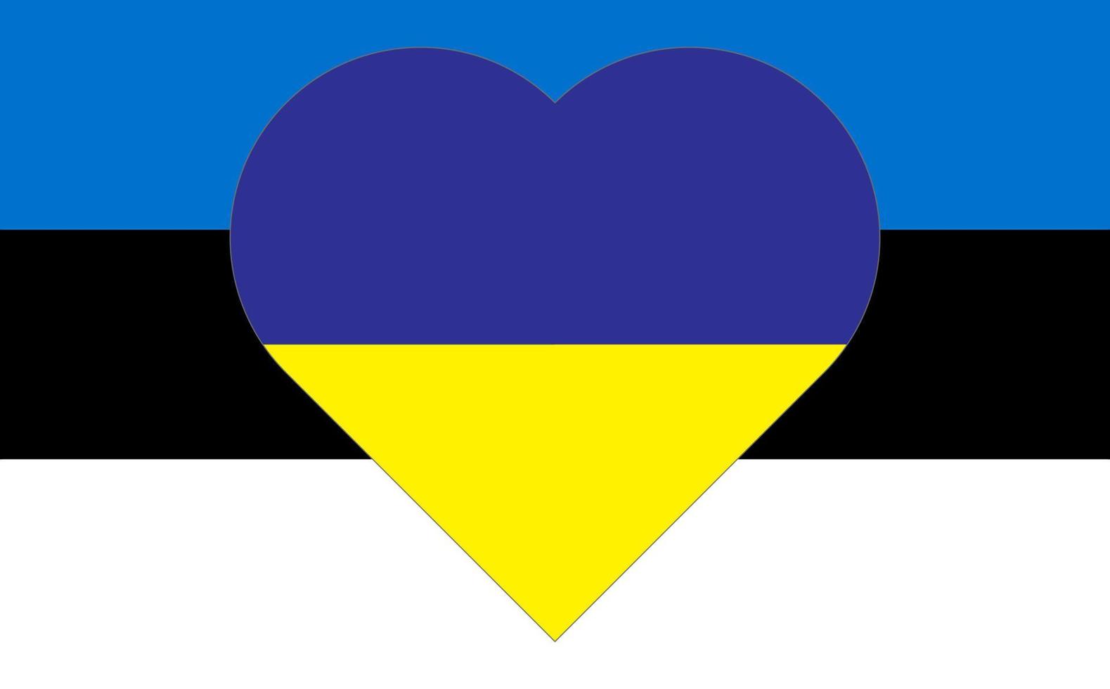 un corazón pintado con los colores de la bandera de ucrania en la bandera de estonia. ilustración vectorial de un corazón azul y amarillo en el símbolo nacional. vector