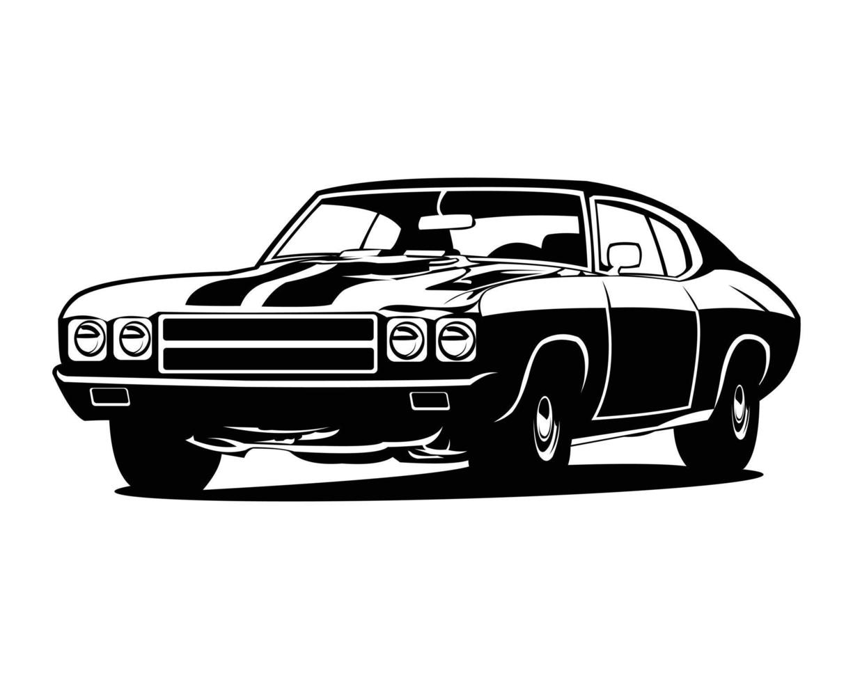 1970 chevrolet chevelle aislado en la vista lateral de fondo blanco. mejor vector de ilustración para insignia, emblema.