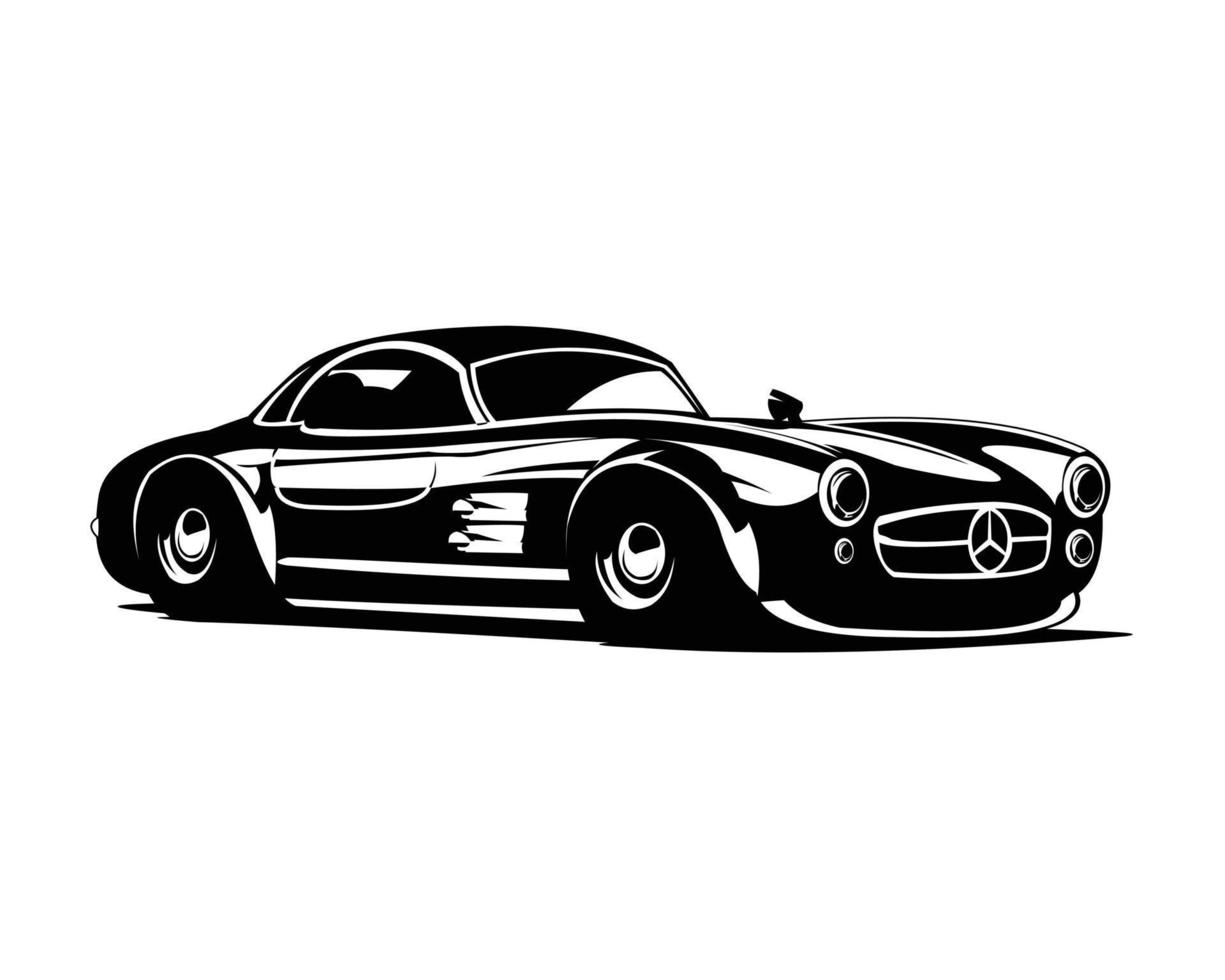 Vector illustration of black Mercedes Benz 190L car isolated on white background best side view for badges, emblems and icons.