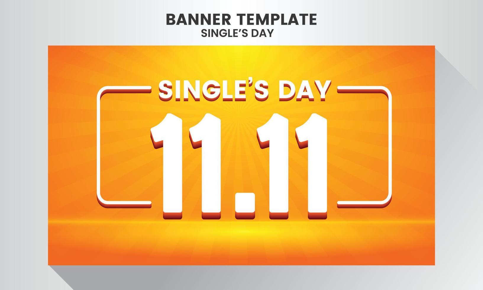 Realistic single's day sale illustration banner template with orange background vector