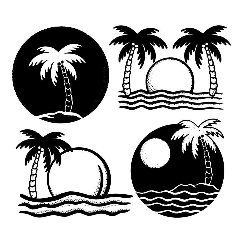 Collection set beach logo Illustration hand drawn sketch for tattoo, stickers, etc vector