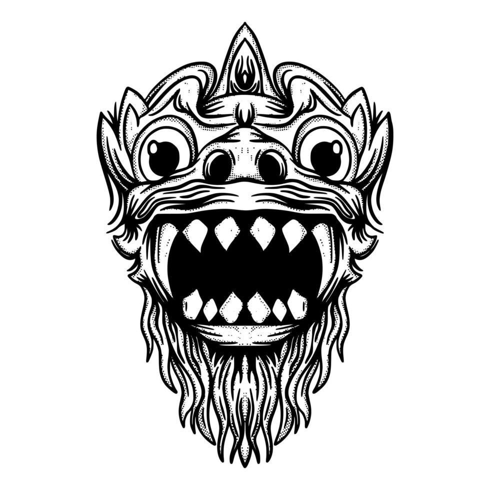 Barong bali Illustration hand drawn sketch for tattoo, stickers, etc vector