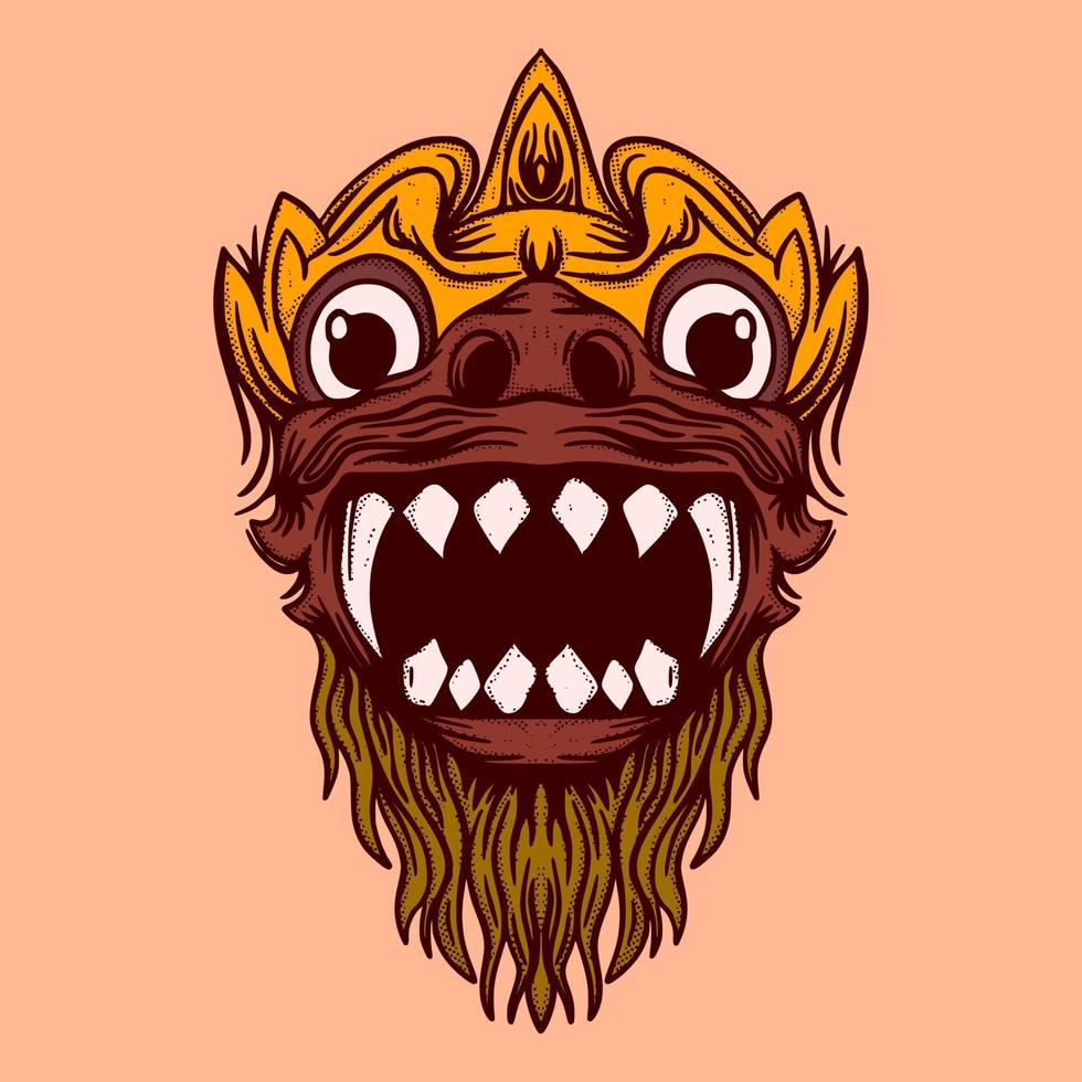 barong bali ilustración boceto dibujado a mano colorido para tatuajes, pegatinas, etc. vector