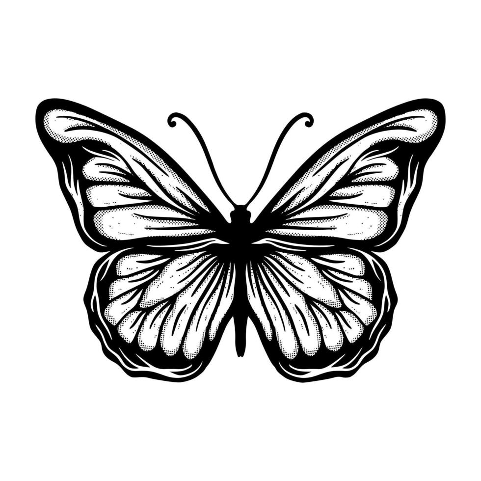 boceto dibujado a mano de ilustración de mariposa para tatuajes, pegatinas, etc. vector