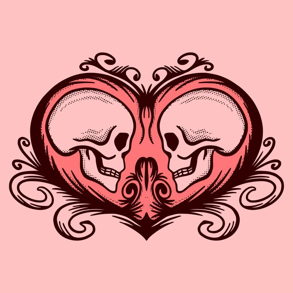 Skull couple Illustration hand drawn sketch colorful for tattoo, stickers, etc vector