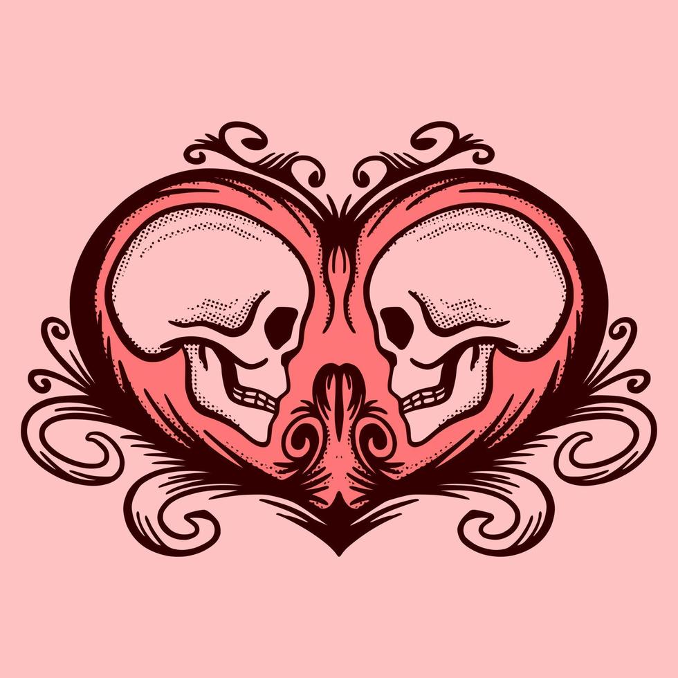 Skull couple Illustration hand drawn sketch colorful for tattoo, stickers, etc vector