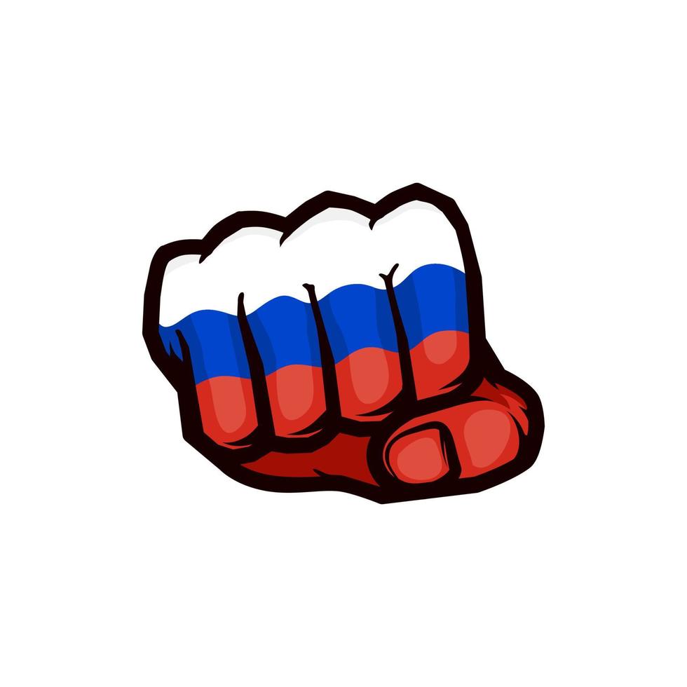 Flag of Russia on a clenched fist. Fighting, Power, Strength, Protest concept. Vector illustration