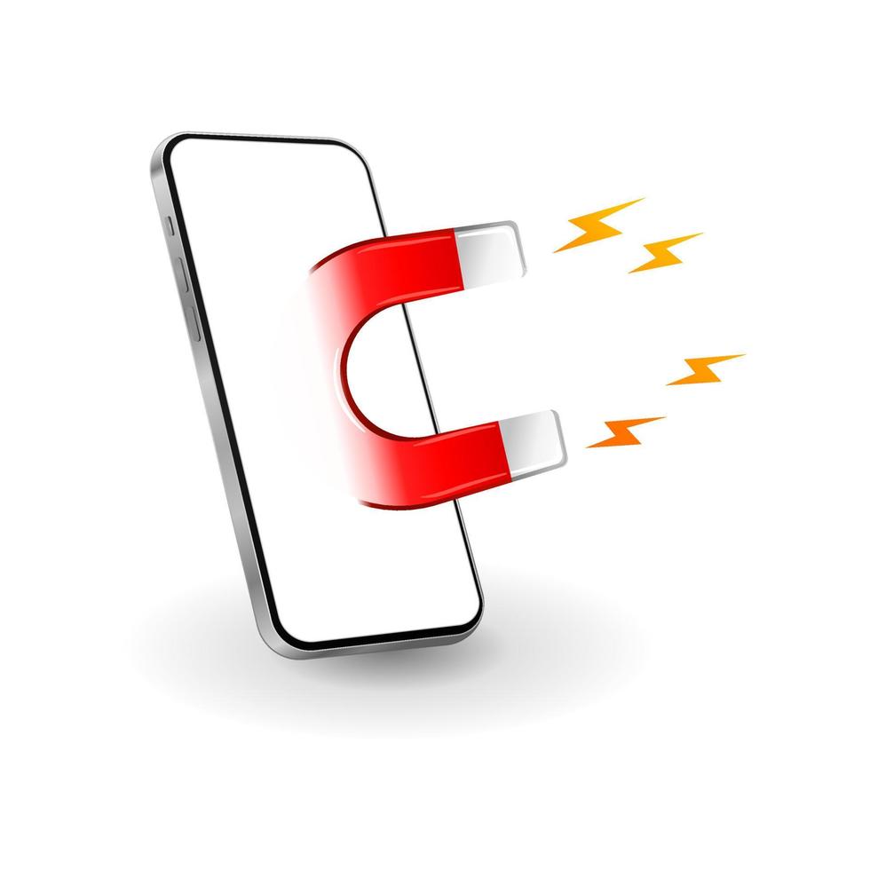 Smartphone with a magnet on the blank screen. Vector Illustration.