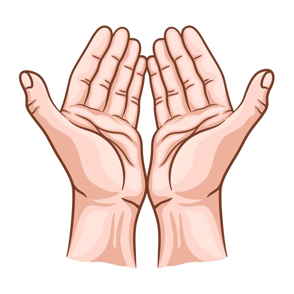 Praying hand for religion or god. hand drawn. hands cupped together. Vector illustration.