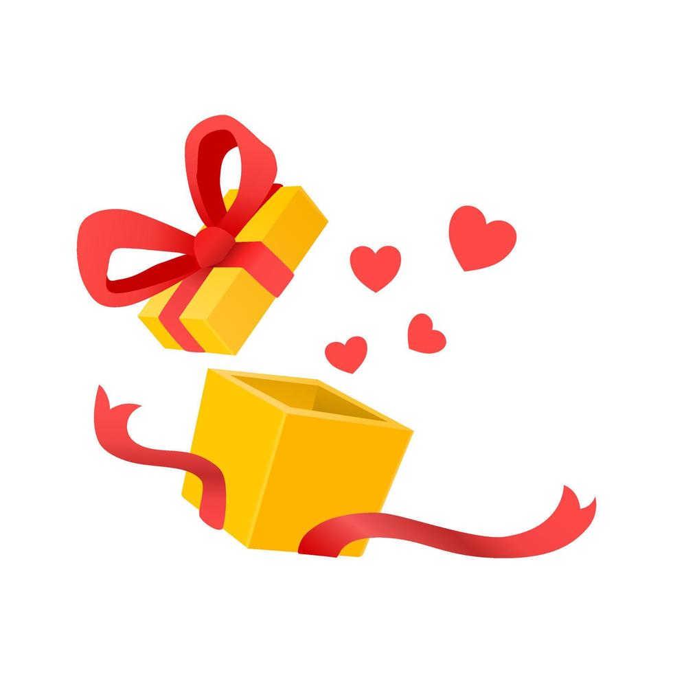 Gift box was opened. The gift box was opened with floating hearts. Surprise in the box. vector illustration