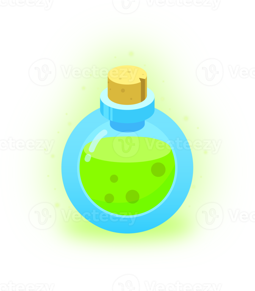 Green potions in a bottle illustration. GUI element. png