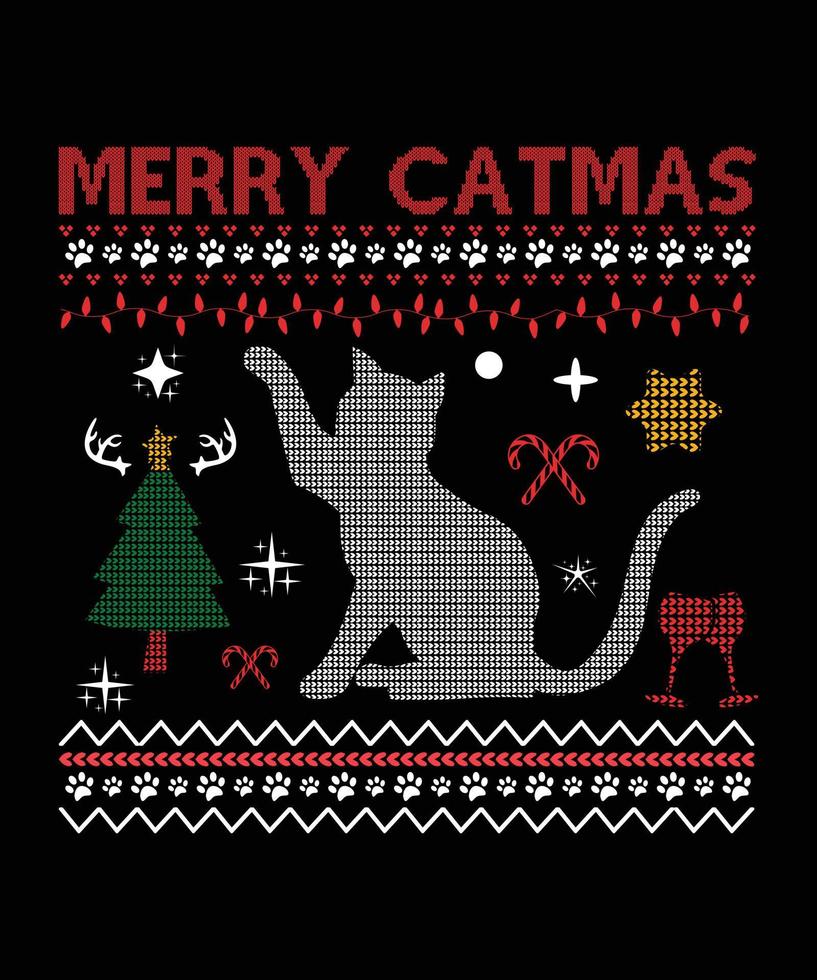 diseño de camiseta de vino de gato de navidad vector