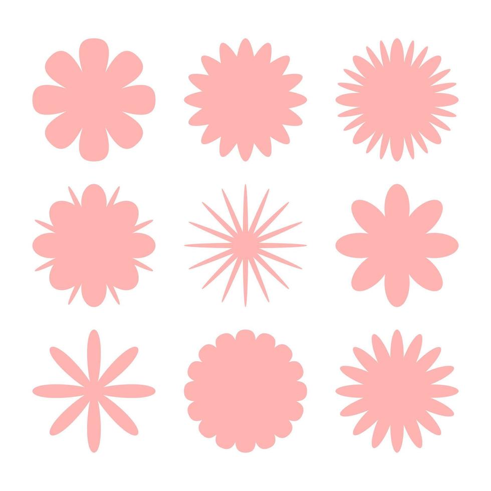 set of pink flower silhouette vector illustration