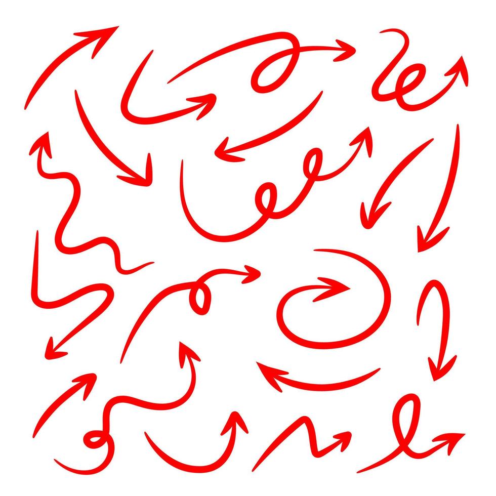 set of red hand drawn arrows illustration vector