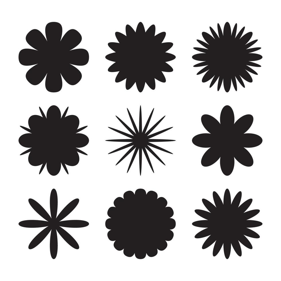 set of black flower silhouette vector illustration