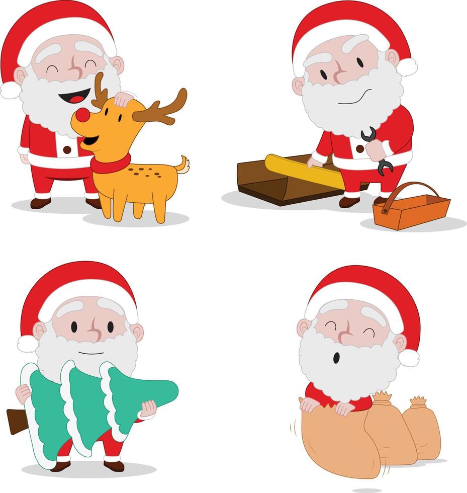 conjunto de dibujos animados santa claus navidad vector