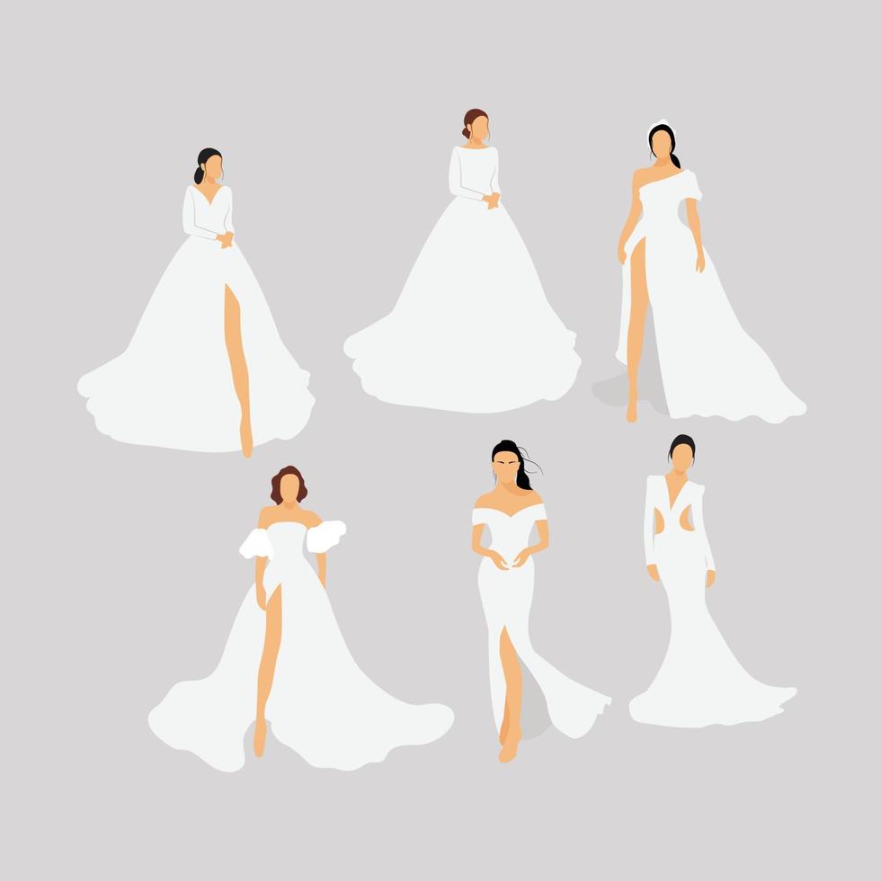 chica en colección de vestidos de novia blancos vector