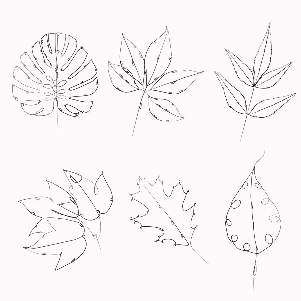 Leaves boho doodle drawing elegant one linear style vector